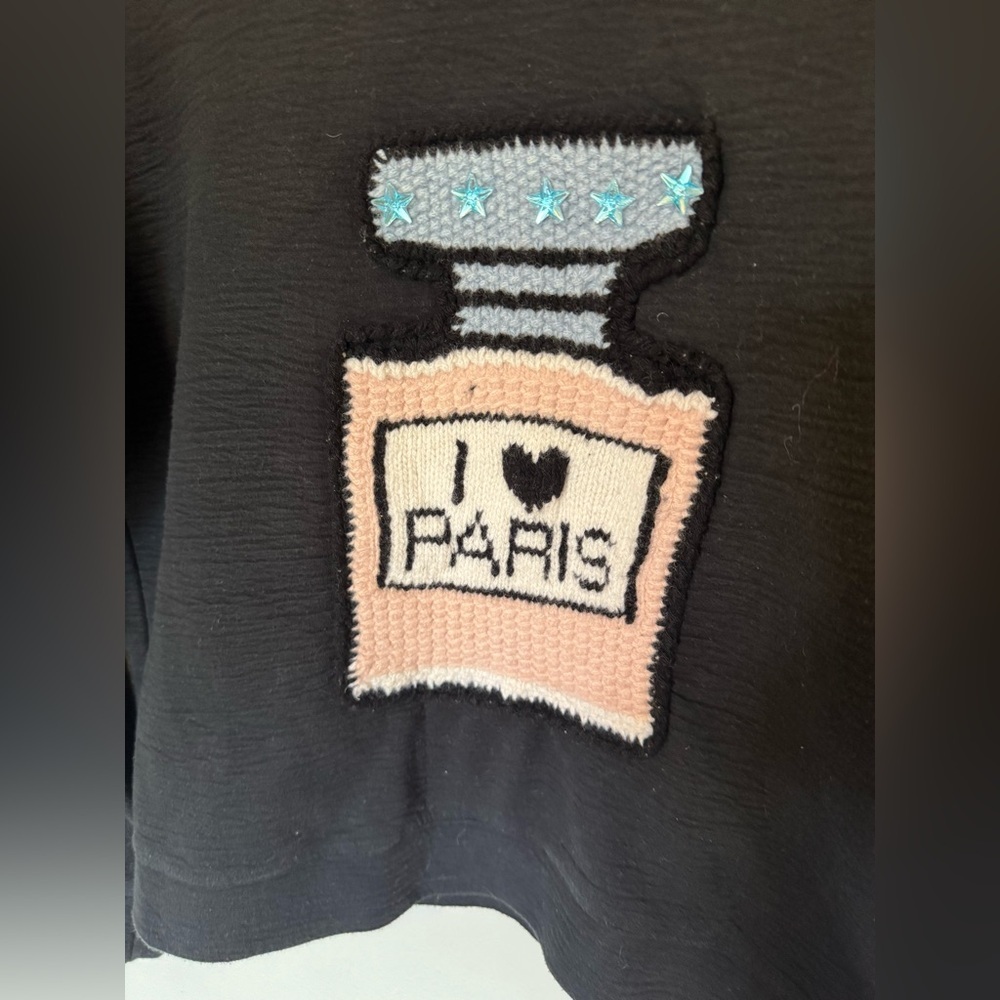 Michaela Buerger I Love Paris Crewneck Sweatshirt Black Medium Stretch EUC - Picture 5 of 8